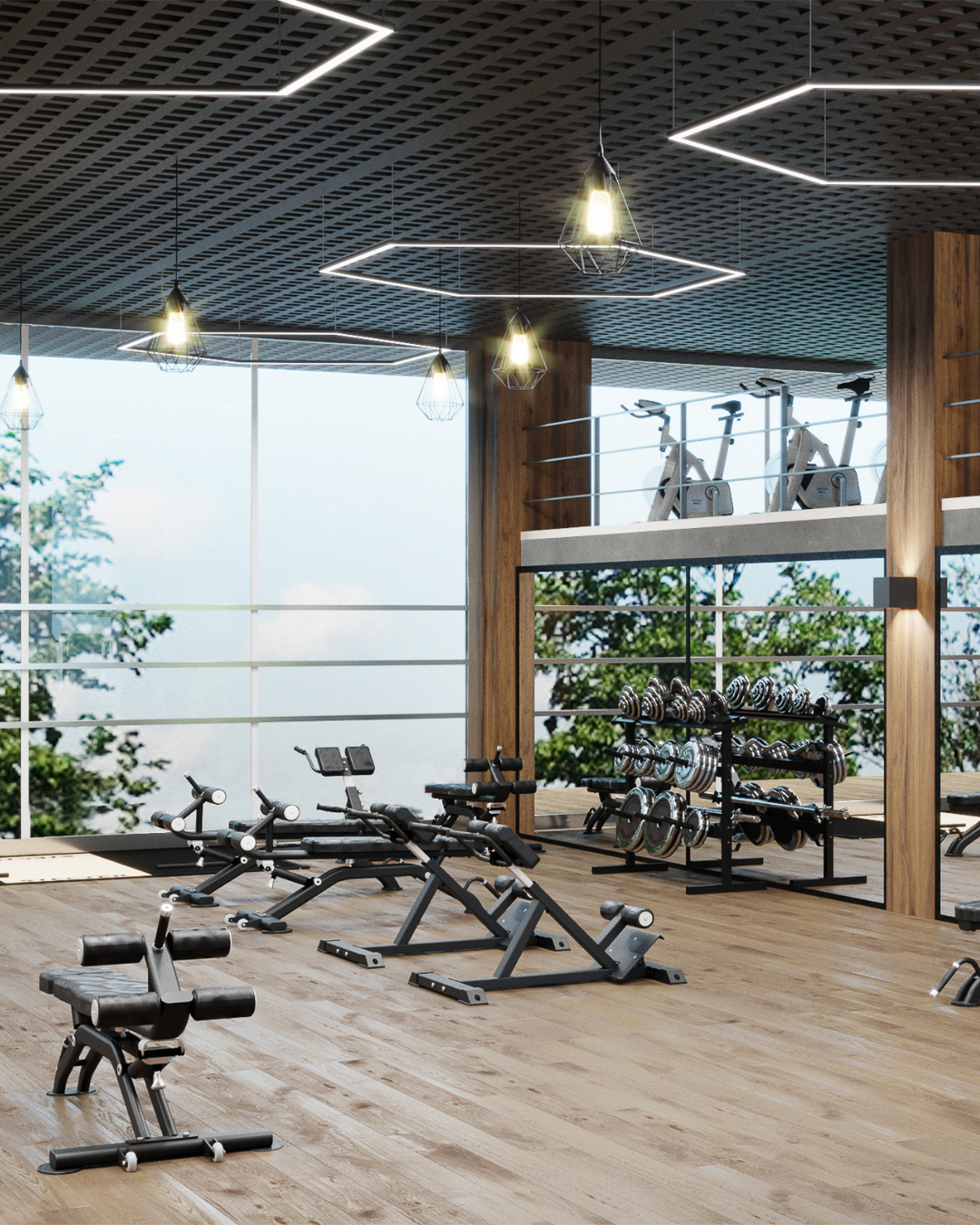 A bright, modern gym interior